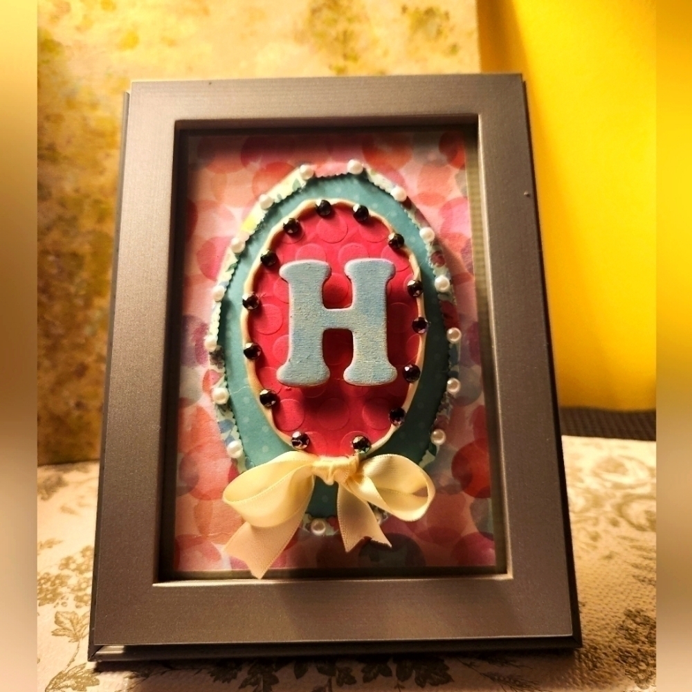 Hand Crafted 3D Initials "H" Framed Design wall hang/stand display.